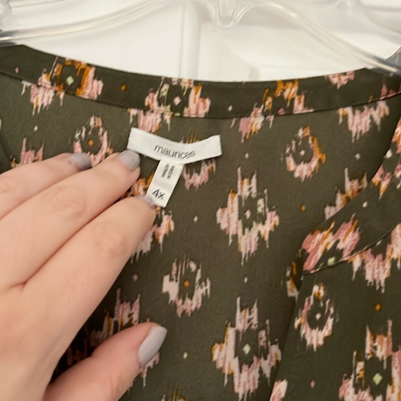 Maurice’s Geneva Zip Blouse Size 4X Olive with Pink Print - Picture 3 of 6